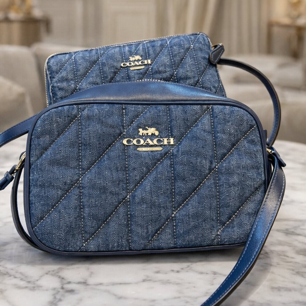 👜 Coach Quilted Denim Crossbody Purse + Matching Wallet – NWOT